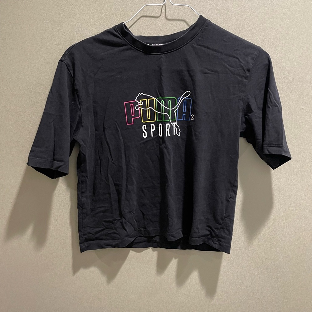 Puma Black Tee with Multicolor Logo